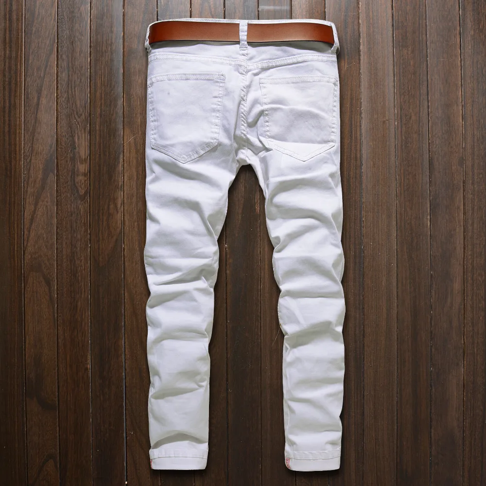 Модные мужские рваные байкерские джинсы в стиле хип хоп|motorcycle denim pants|mens ripped biker
