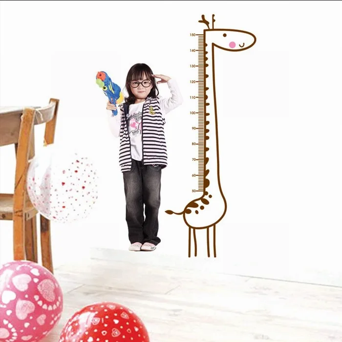 Декоративная наклейка для детской комнаты.Коричневый жираф измерения роста|height