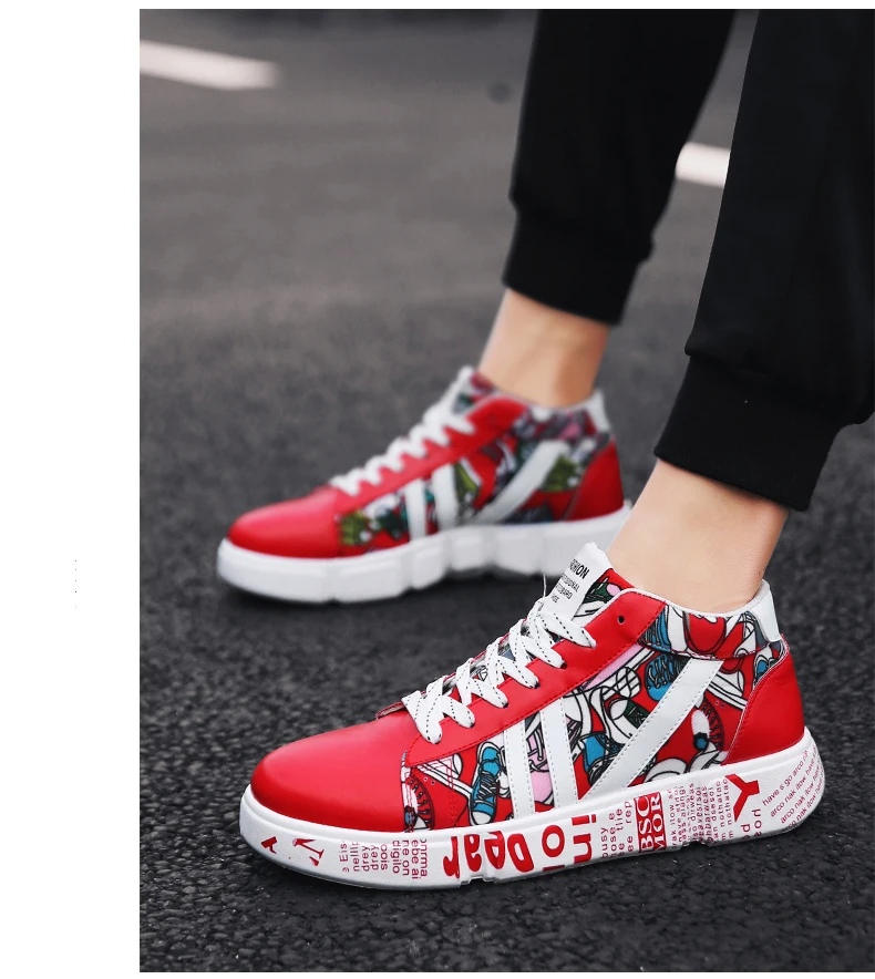 Moipheng New Graffiti Sneakers Autumn Winter High Top Lover Shoes PU Woman Sneakers White Shoes Plus Size Zapatos De Mujer