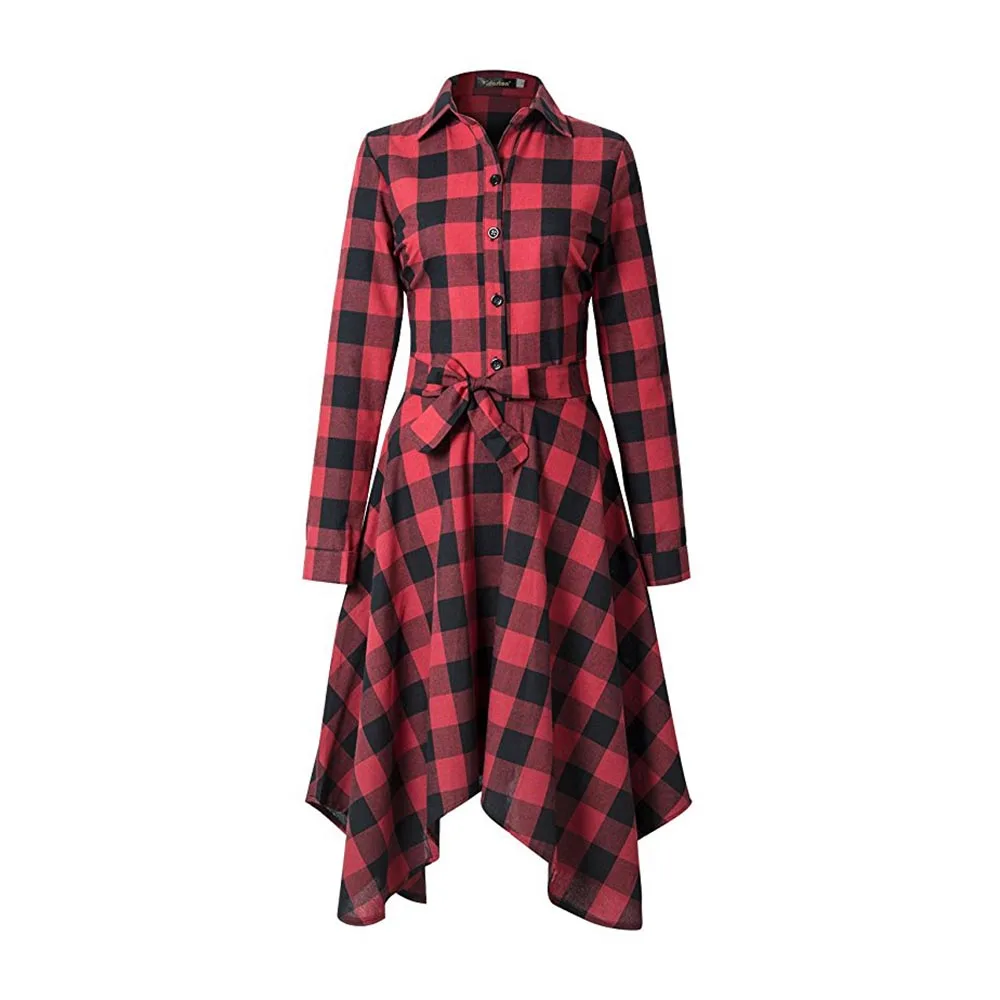 2018 новые осенние Для женщин платье в клетку женские офисные Асимметричная с