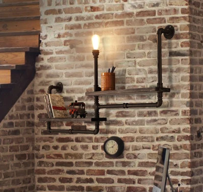 Ретро полка для чердака дерево кованое железо труба настенная лампа Edison E27 110V/220V