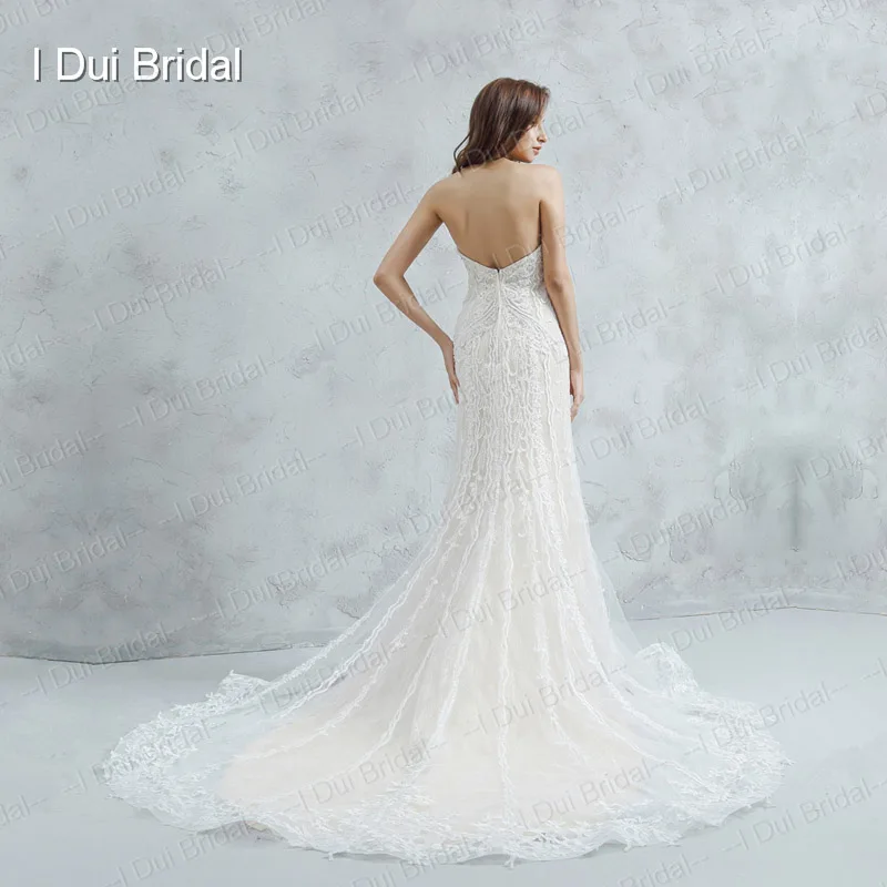 Spaghetti Strap Sheath Bridal Gown Luxury Beaded Unique Lace Vintage Classic Wedding Dress