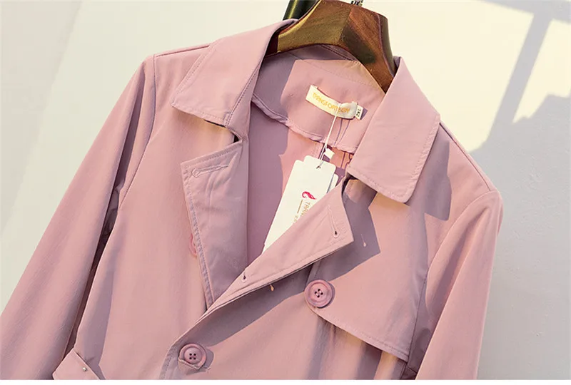 Plus size 5XL Cotton Trench Coat Women Spring Autumn Solid color Double-breasted Long Windbreaker Casual Tops Female Trench