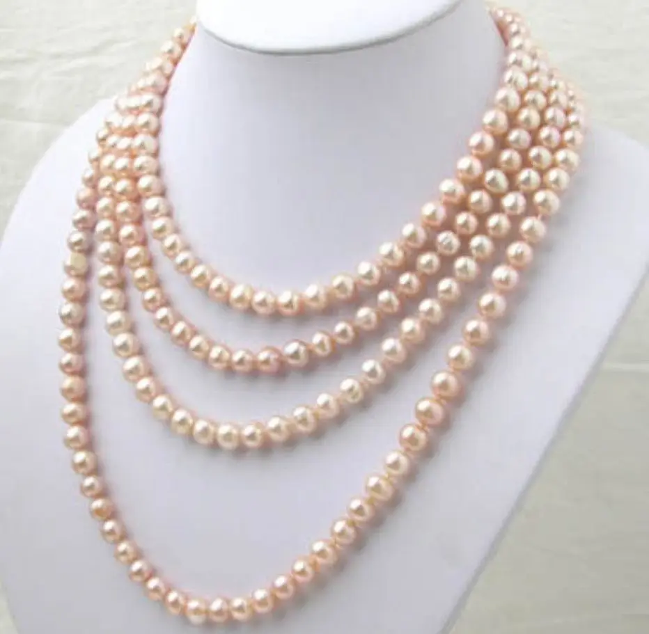 AAA 7 8 мм розовый Akoya Жемчужное длинное ожерелье 88 дюймов a (5 18)|pearl long necklaces|long