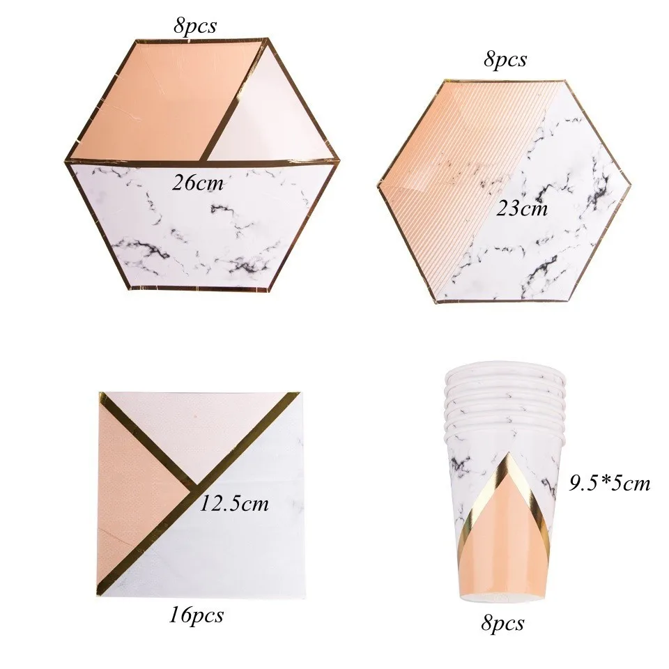 1941 Rosegold set 1 комплект черного и золотого Цвета Одноразовая посуда золочение Бумага пластины/чашки/соломинки Украшение стола на свадьбу/День рождения/вечерние украшения свадебные принадлежности - Цвет: 1941 Rosegold set