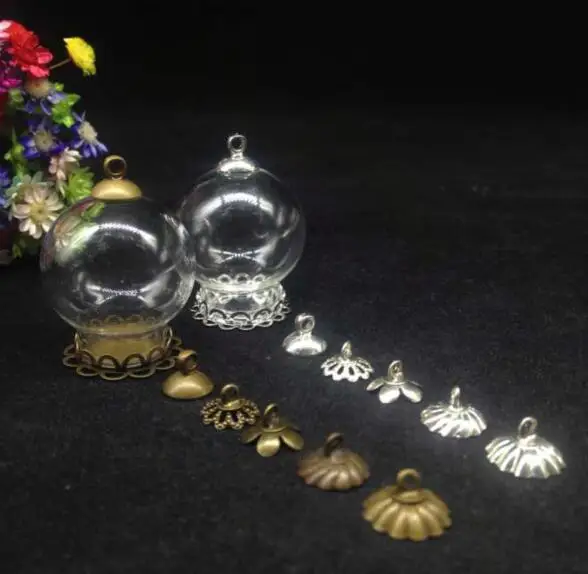 

20 шт. 25*15 мм стеклянный шар античная бронза/серебро двойная кружевная основа Стеклянный Флакон Подвеска полый стеклянный флакон Купол