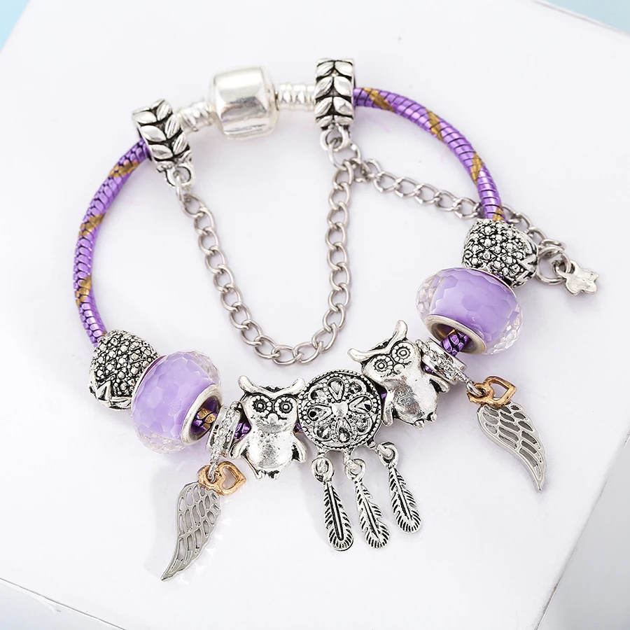 SEIALOY Purple Gold Bracelet For Women Dreamcatcher Bead Charm Brands Bracelets Bangles Fit Girls Couple Friendship Gift | Украшения и