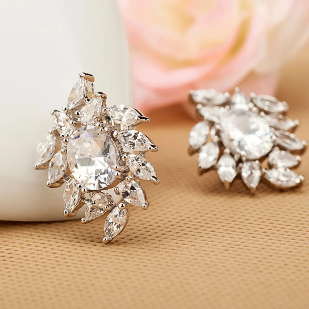 LUOTEEMI Luxury Excellent Cut Sparkling Clear Cubic Zirconia CZ Crystal Stud Earrings Quality Bridal Wedding Dress | Украшения и