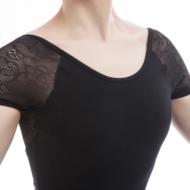 Новое черное классическое балетное трико с коротким рукавом для взрослых
