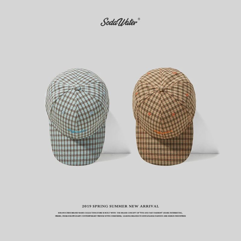 Sodaводяные мужские 2019 летние высокие уличные бейсбольные кепки в клетку s буквы