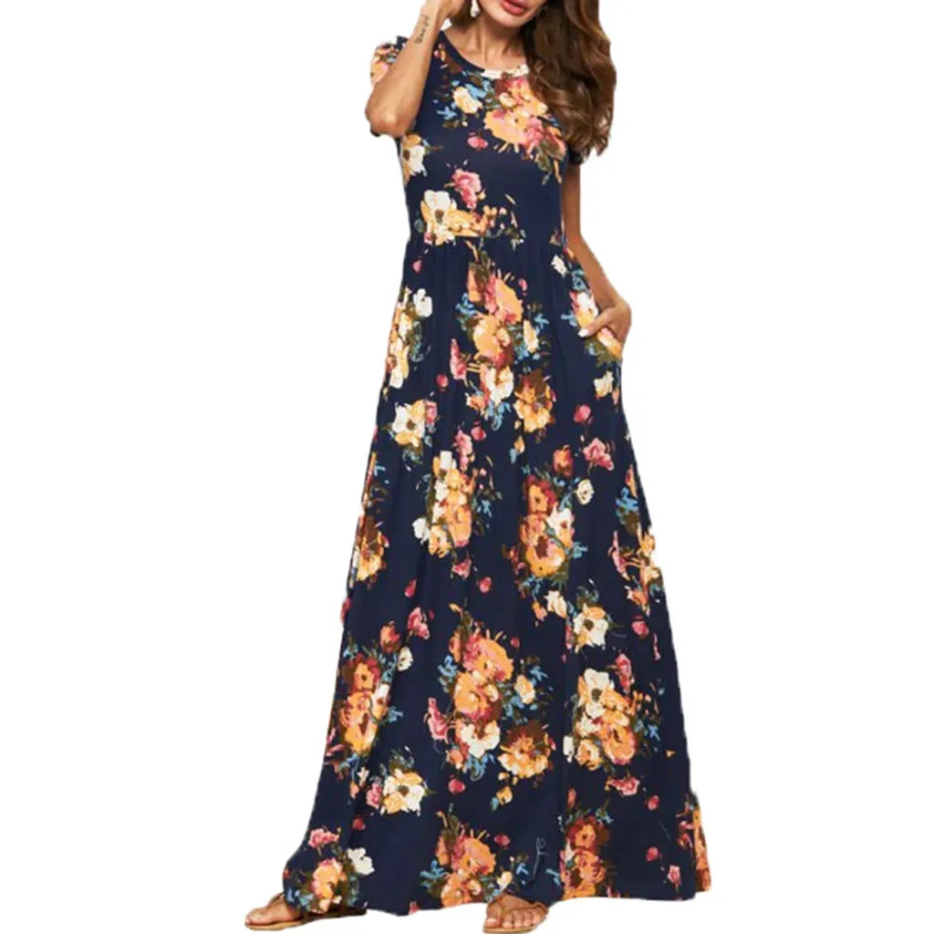 Женское богемное платье с цветочным принтом летнее карманами Прямая поставка