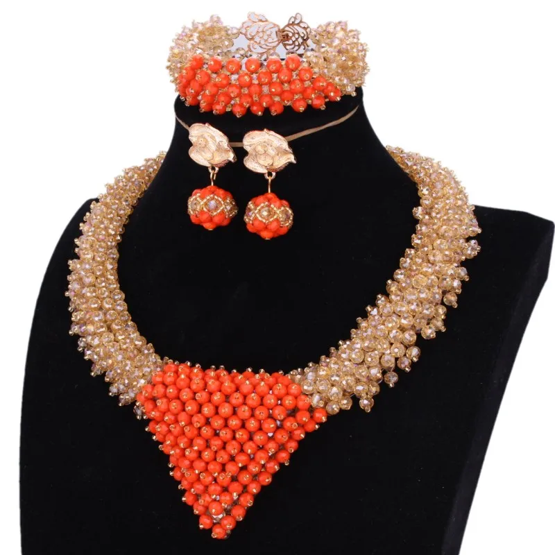 4 UJewelry комплект ювелирных изделий Дубай золотой кристалл ожерелье Нигерия наборы