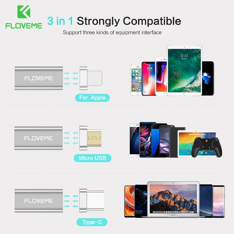 Floveme OTG Мирко USB Разъем Магнит адаптер Micro к Тип C для Iphone Android Mrico Зарядное