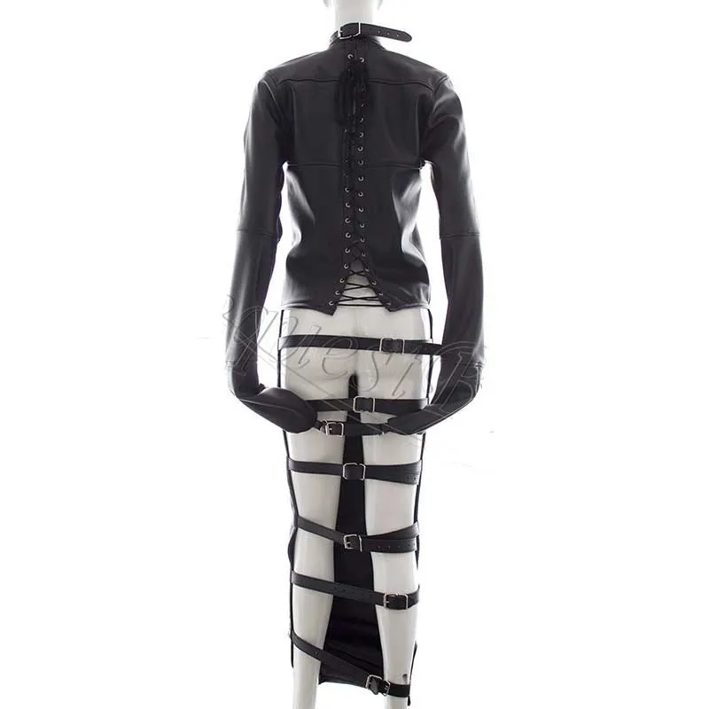 Женское длинное платье из искусственной кожи с ремнем и открытой спиной|hip