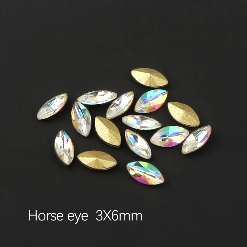 Horse eye 3x6mm 30/100 шт. Pointback Красочные AB ногтей Стразы для украшения для ногтей с украшением в виде кристаллов Стекло камень маникюра 3D блестящими стразами драгоценный камень - Цвет: Horse eye 3x6mm