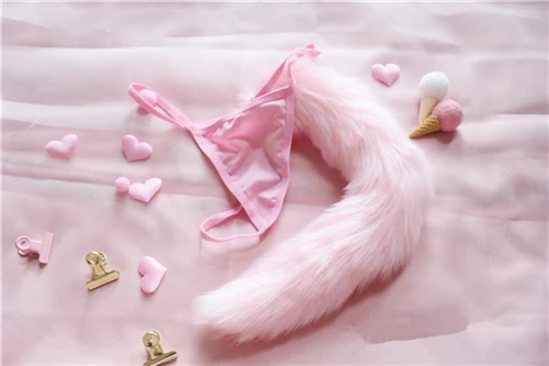Fox tail Pink Милое Розовое женское нижнее белье в стиле Лолиты с милым кроличьим хвостом для девочек, сексуальное нижнее белье, трусики-стринги - Цвет: Fox tail Pink
