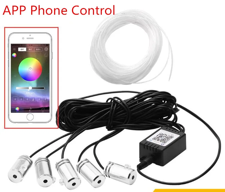 Звуковой активный EL неоновый провод полосы светильник RGB светодиодный автомобильный интерьерный светильник Многоцветный Bluetooth телефон контроль атмосфера светильник 12 в комплект - Испускаемый цвет: 6M APP  Control