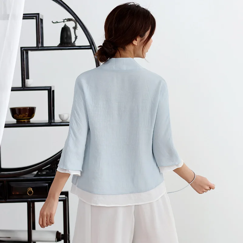 Jacket Elegant Chinese Clothing Lace Vintage Women's Half Sleeve Dress Shirt Double Zen Tea Service | Тематическая одежда и