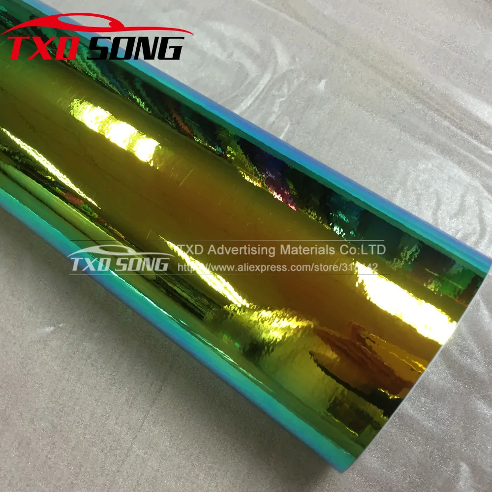 

Premium Green/purple rainbow holographic chrome film Glossy Mirror Rainbow Holographic Film Rainbow chrome vinyl car wrap