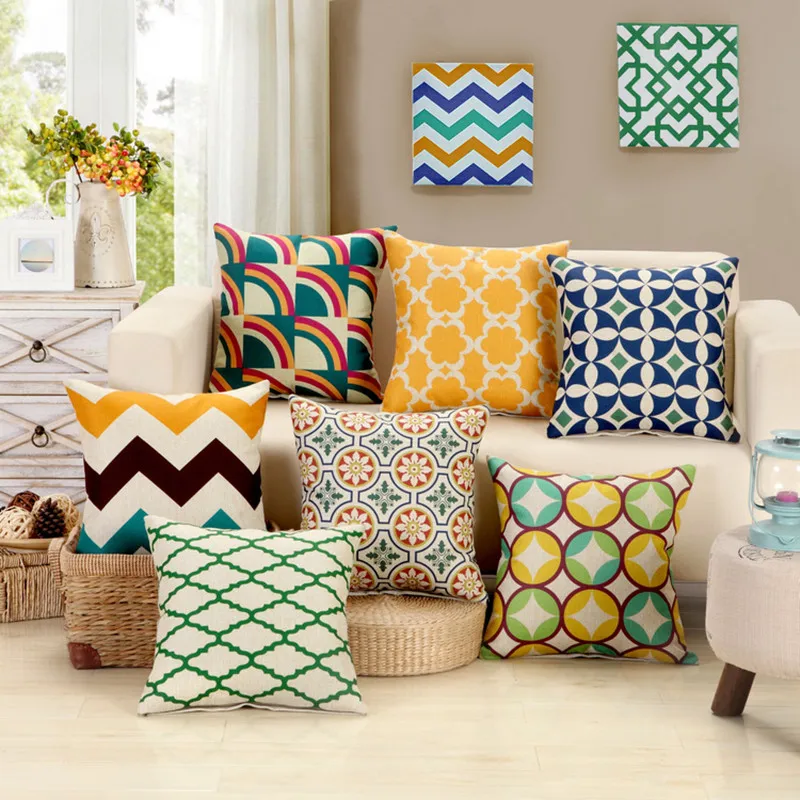 

Geometric Figure Color Cushion Cover Cotton Linen Decorative Throw Pillow Cover Seat Sofa Embrace Pillow Case Home Decor