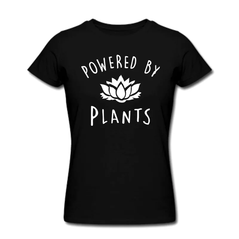 women black Новинка, модная футболка для веганов, футболка с принтом «power By Plants Lotus», летняя одежда, Забавные футболки, camiseta, топы для мужчин и женщин - Цвет: women black