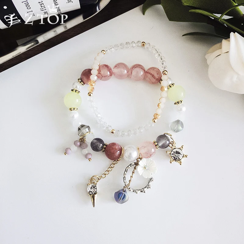 JZTOP Bohemia Beads Bracelets Crystal Crown Flower Pendant Bangles Double Layer Beaded Bracelet for Women Charm Jewelry Gift | Украшения и