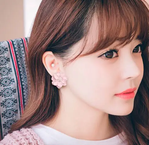 Винтажные серьги гвоздики с большим цветком и жемчугом для женщин вечерние