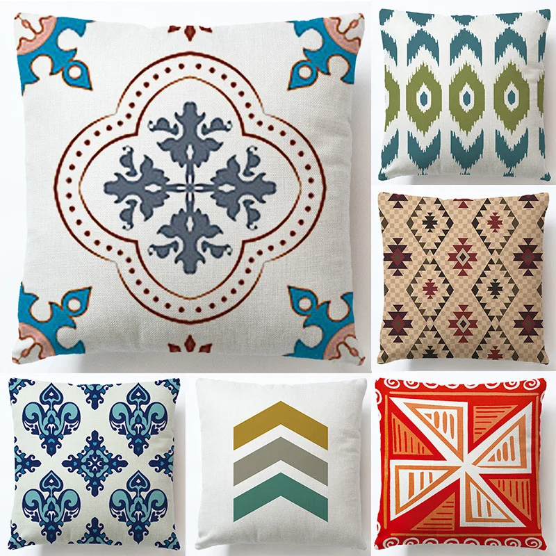 

Home Textile 45*45CM Linen color Printed Simple Geometric Square Sofa Car Pillow Case Pillowcase Cushion Cover 2pc/lot