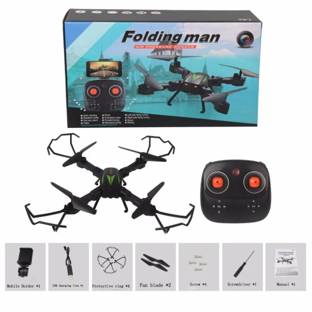 

RC Quadcopter Drone F12W 2.4G 6-Axis Altitude Hold HD Camera 200W WIFI FPV Selfie Foldable Nacome - Dark green