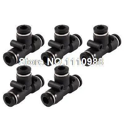 

Black Plastic 6mm to 6mm 3 Way Air Hose Tube T Quick Joint Fitting 5 Pcs