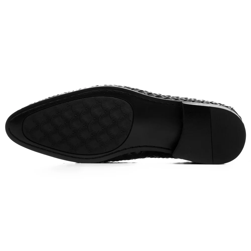 Breathable Brown Tan / Black Woven Design Loafers Summer Mens Wedding Groom Shoes Genuine Leather Male Dress With Tassel | Обувь