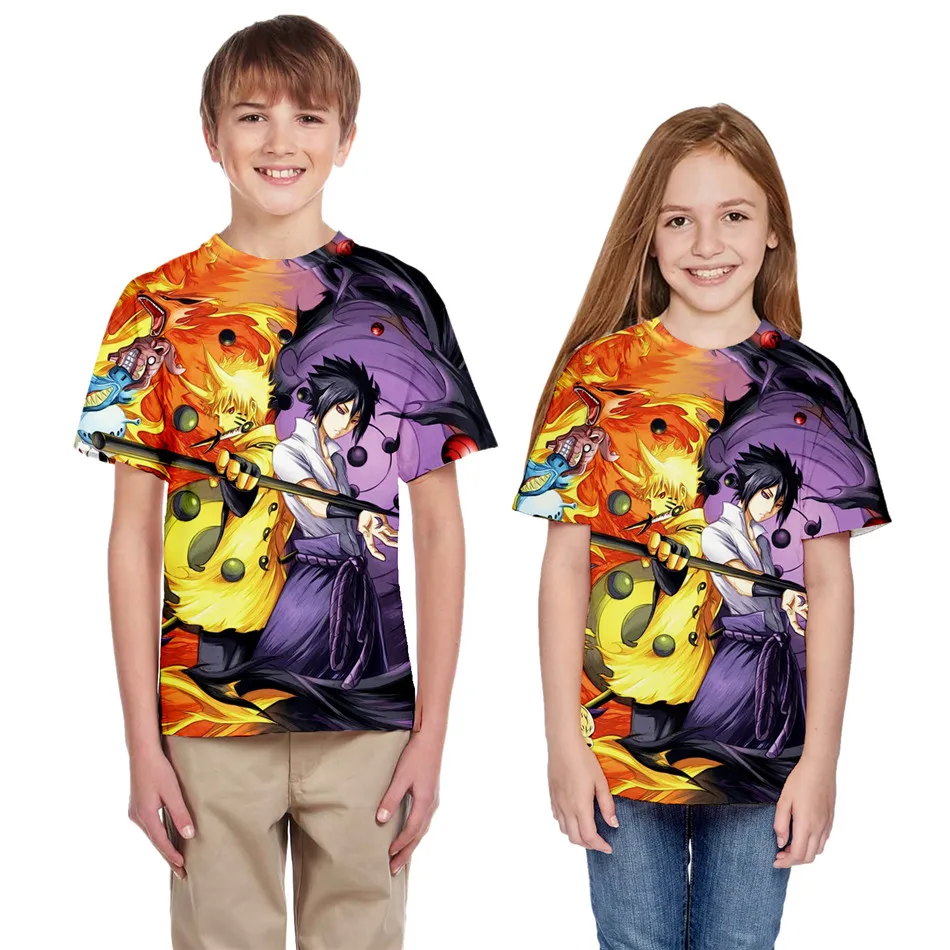 7T-14T Kids Fashion Anime 3d T-shirt Children Naruto Sasuke Tokyo Ghoul Cool Brand T shirt Big Boy Girl Pullover Tshirts Tops