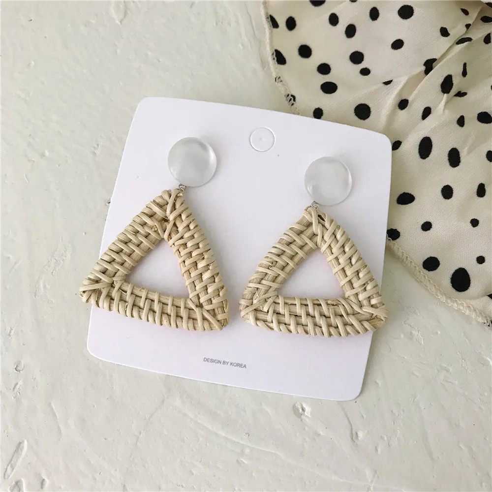 Korean Earrings Straw Rattan Geometric Triangle Exaggerated 2019 Opal Boho Summer Ear Rings Fashion for Women | Украшения и