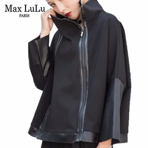 Куртка женская кожаная Max LuLu, черная, на молнии, с высоким воротником, в Корейском стиле