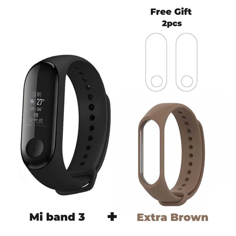 Mi band 3 add Brown Новинка, Xiaomi mi смарт-браслет 3, 0,78 дюймов, OLED, мгновенное сообщение, Идентификатор вызывающего абонента, погода, Forecate mi Band 3 - Цвет: Mi band 3 add Brown