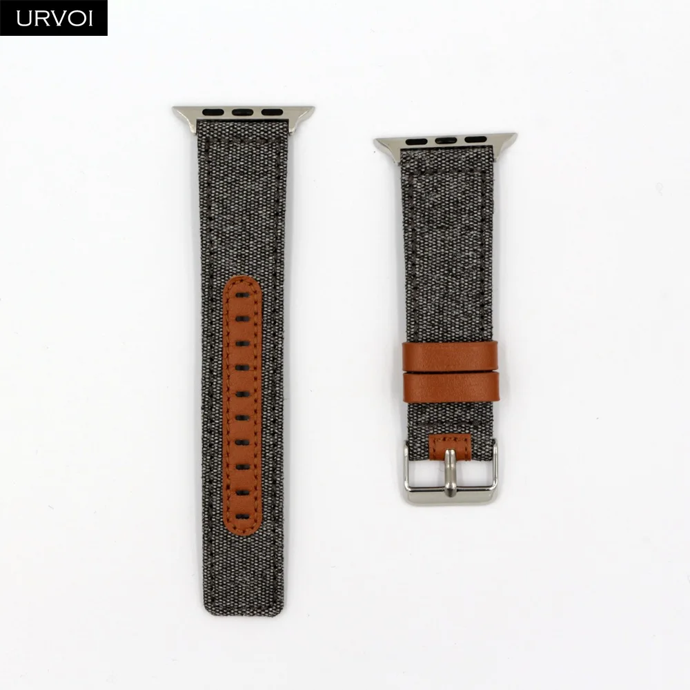 Dark grey URVOI холщовый ремешок для Apple Watch band series 54321 тканевый ремешок для iwatch с узором брани классический дизайн из натуральной кожи - Цвет ремешка: Dark grey