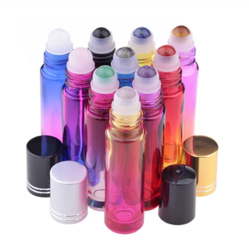 Roll On Bottle Jade Ball Essential Oil Bottle Mixing Color Bottle 10ml Empty Colorful Glass Sample Vial Refillable Perfume Vial