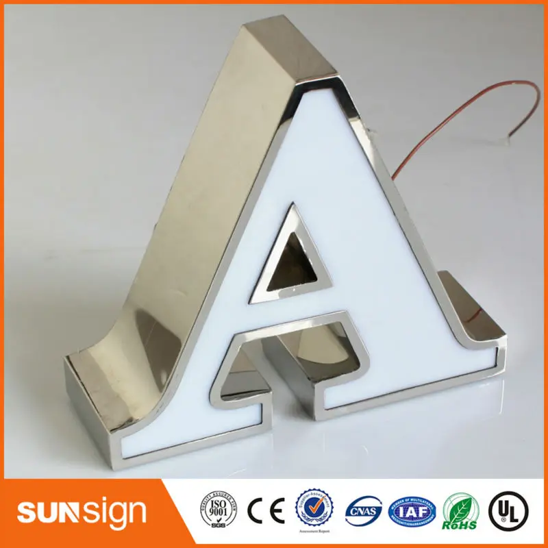 9'' acrylic surface mirror polished stainless steel led sign letters