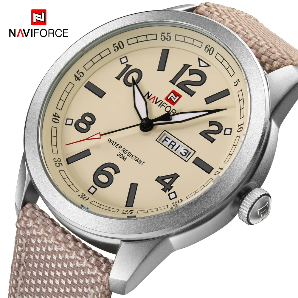 NAVIFORCE Лидирующий бренд кварцевые часы мужские модные спортивные часы нейлоновый ремешок армейские военные водонепроницаемые наручные часы Мужские Аналоговые часы