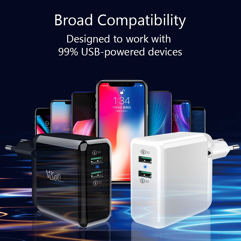 VVKing 2 USB зарядное устройство 36 Вт Быстрая зарядка 3,0 быстрое зарядное устройство для iPhone samsung Galaxy s9 Xiaomi huawei LG телефон двойной QC3.0 зарядное устройство