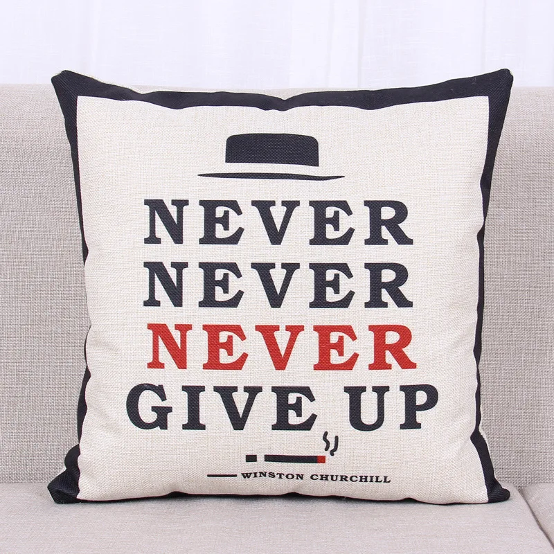 &quotNever Give Up&quot хлопковая льняная Подушка Чехол квадратный кровать для дома