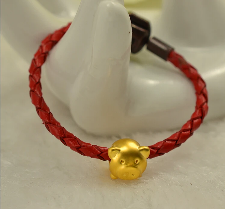 

Solid 24K Yellow Gold Cute Pig Knitted Beads Bracelet Baby Gift