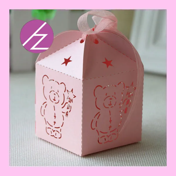 

100pcs/lot Delicate Laser Cut Carved Birthday Party Decorations Box Cute Bear Pattern Candy Gift Box Baby Shower Decor