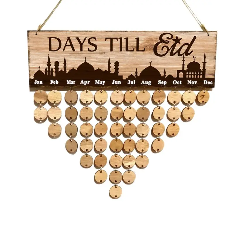 1 Set Eid Mubarak Natural Wood Countdown Board Count Down Calendar Muslim Ramadan Islam Notes Pad Reminding Card Wall Decoration | Дом и сад
