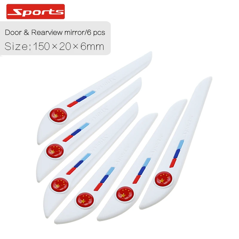 Sports-white 6pcs Автомобильная Дверь Зеркало заднего вида против столкновений полоски для укладки молдинги Защита от царапин защита края для Mazda Skoda peugeot Ford Vw - Цвет: Sports-white 6pcs