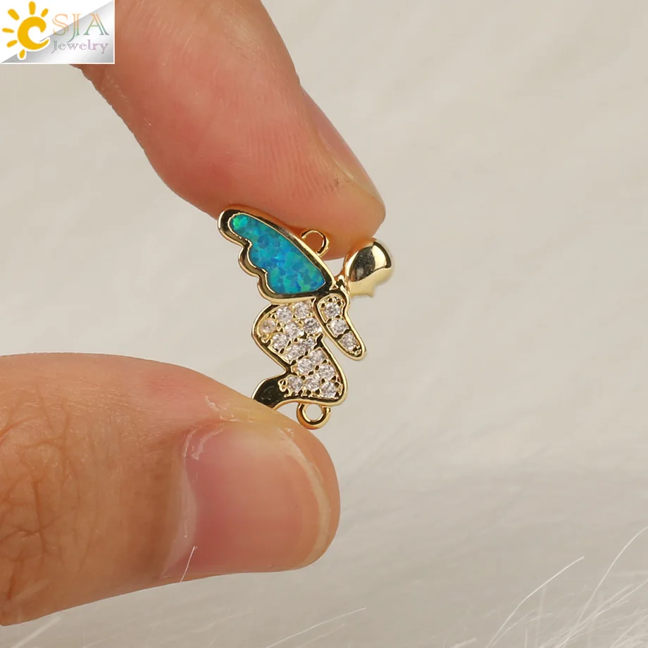 CSJA Fairy Little Angel Charms Pave Zirconia CZ Fire Opal Connector for Women Girls DIY Making Jewelry Valentine's Day Gift G134 |