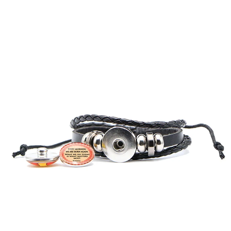 Магазин Crazy Fly 18 MM кнопки Винтаж мужские черные кожаные Сплав Кабошон Стекло