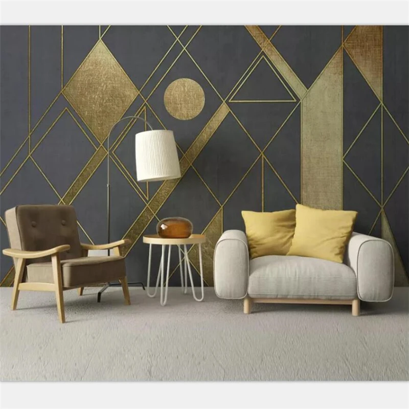 beibehang Wallpaper custom large high-end Nordic simple personality abstract geometric golden TV background wall | Обустройство дома