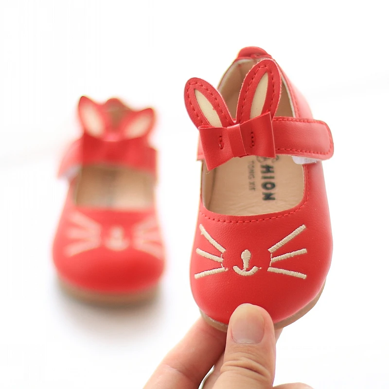 

Spring Autumn Princess Baby's Leather Flat Shoes Cute Rabbit Ears Single Shoes Baby Girls Soft Sole Shoes Flamingo Polka Dot