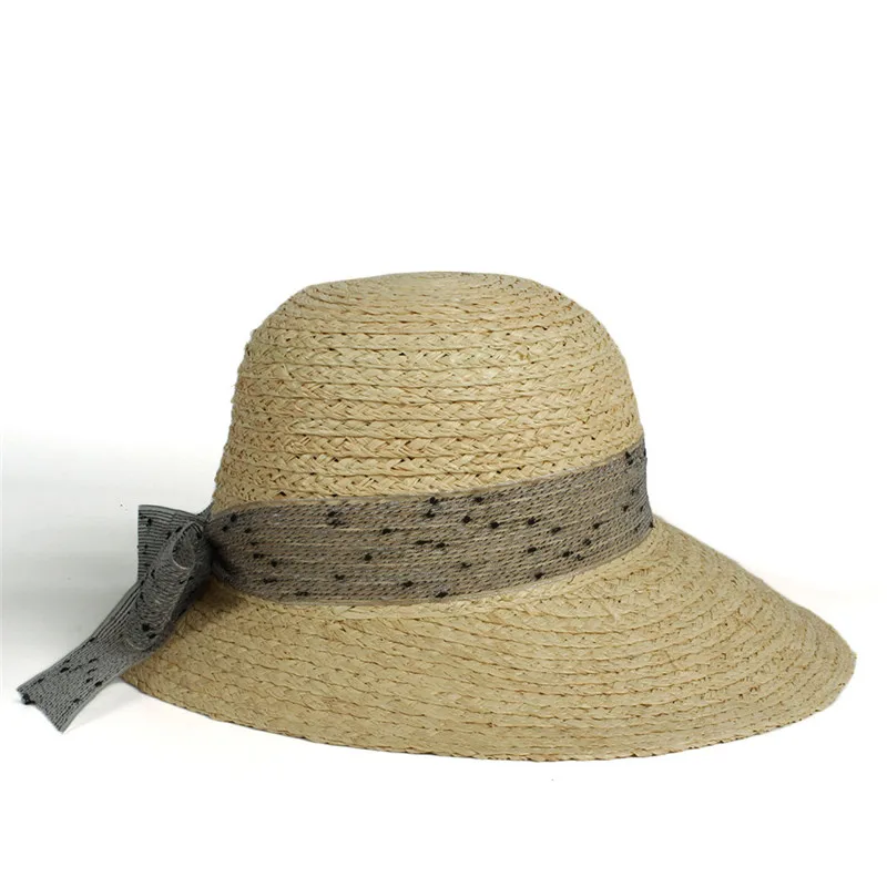 100% рафия женская шляпа от солнца Дамская Летняя Пляжная с бантом размер 56 58